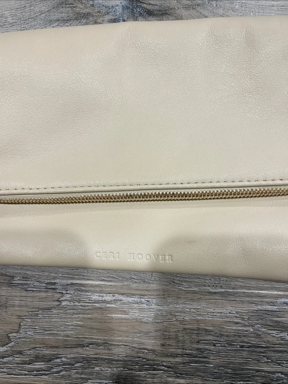Cheri Hoover Cream Leather Clutch with Gold Chain Strap